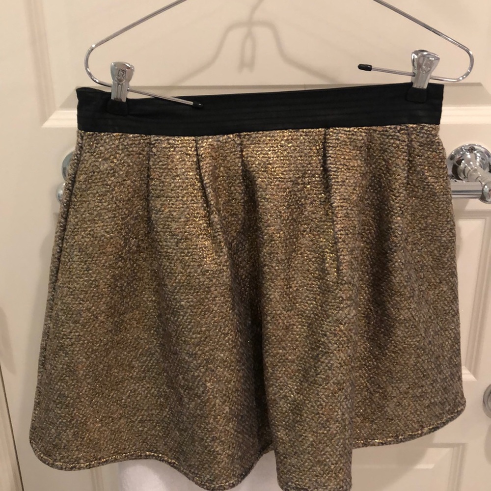 Gold sparkly skirt with leather waist trim